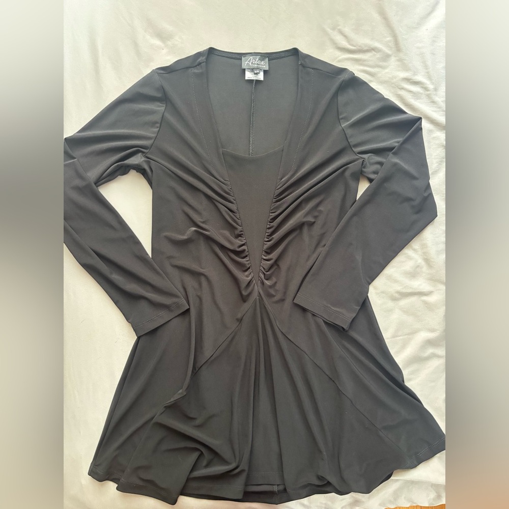 Adele Long Sleeve Ruched Black Women's Dress